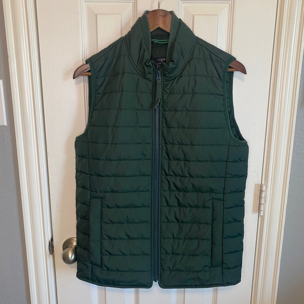 J.Crew Mens Small Puffer Vest Dark Green‎ 3M Thinsulate Quilted Full Zip Preppy